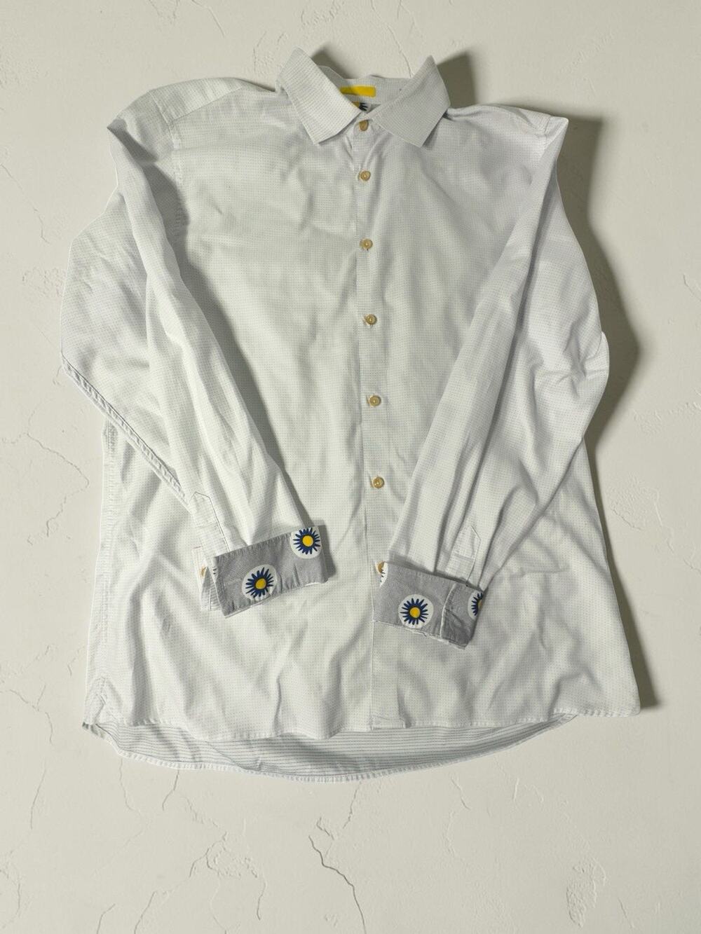 Ted Baker London Mens Shirt Size 6 XL White Button Down Contrast Cuffs Floral
